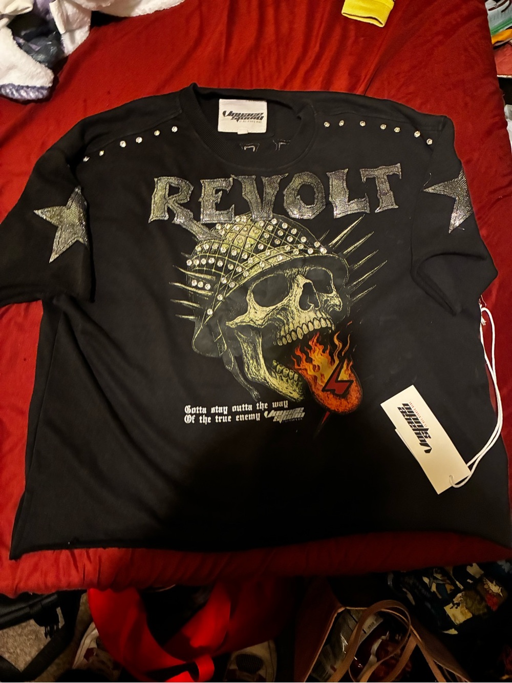 Revolt Skull Graphic Sweatshirt in Black with Flame Detail